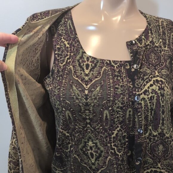 Studio By Liz Claiborne Cardigan Twin Set Silk Blend Sleeveless Tank Top Paisley - Picture 3 of 15
